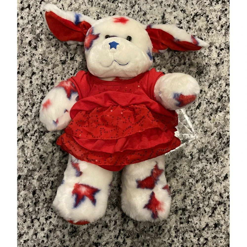 Build A Bear Stars Plush Puppy Dog Stuffed Red White Blue USA Patriotic BABW 15